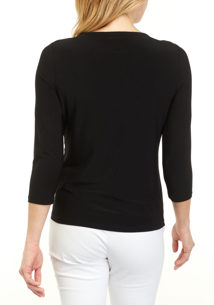 Three-Quarter Sleeve Twist Neck Top