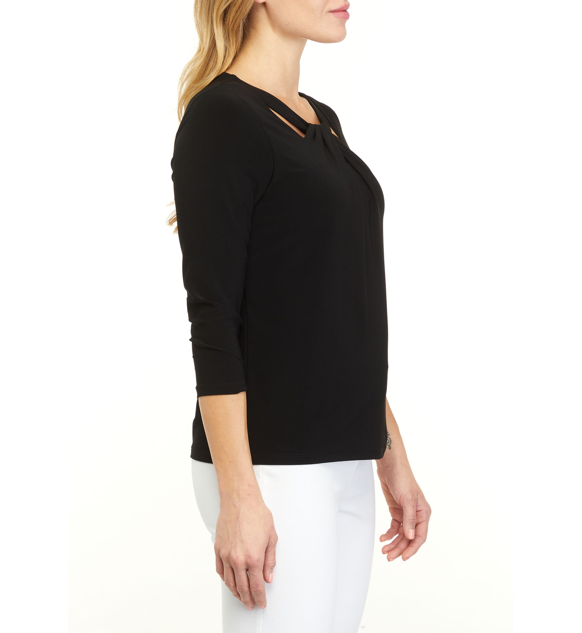 Three-Quarter Sleeve Twist Neck Top