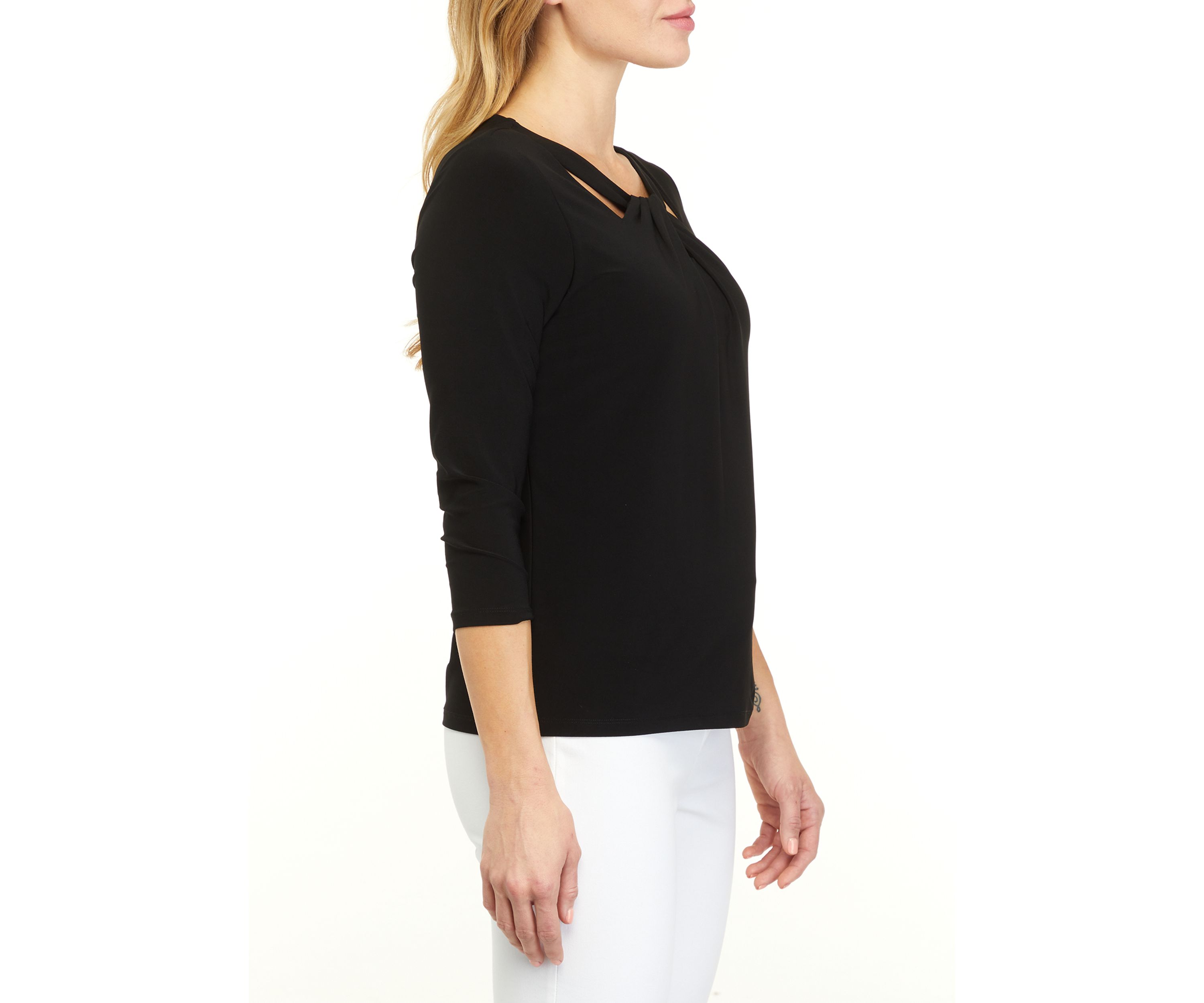 Three-Quarter Sleeve Twist Neck Top