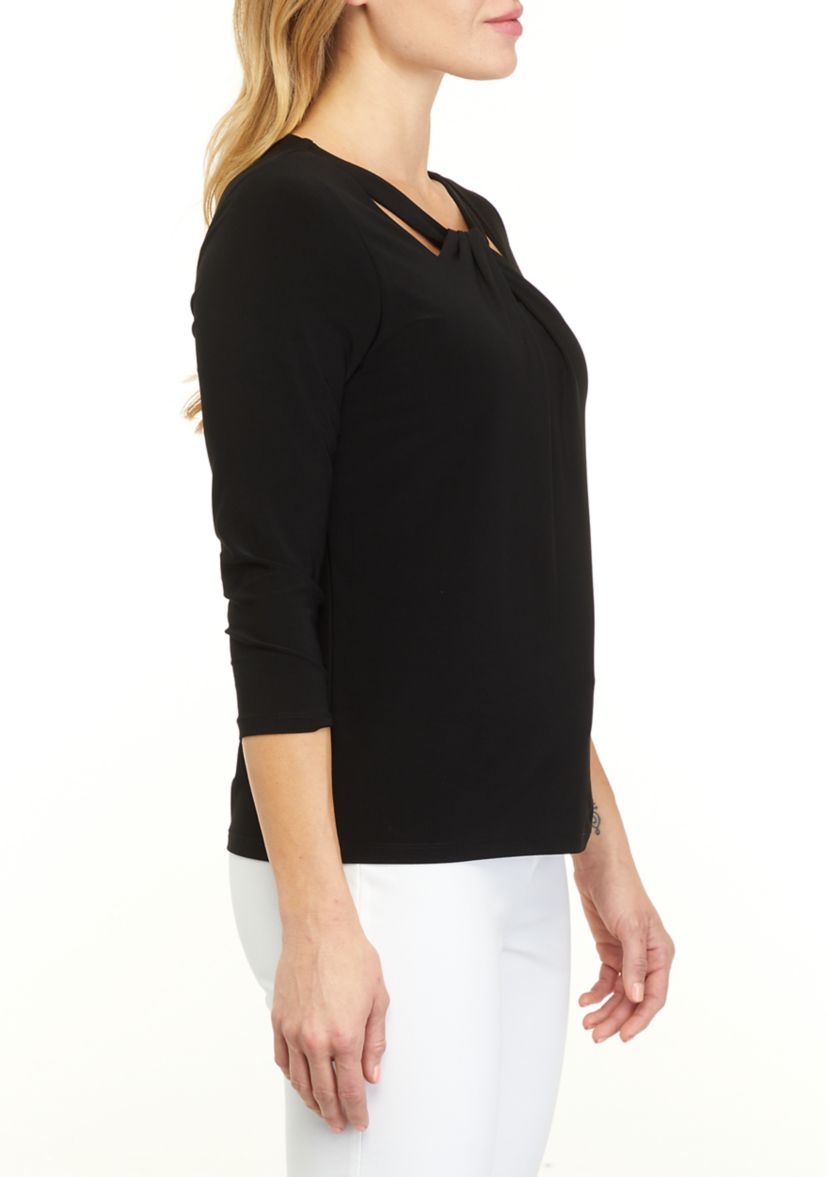 Three-Quarter Sleeve Twist Neck Top