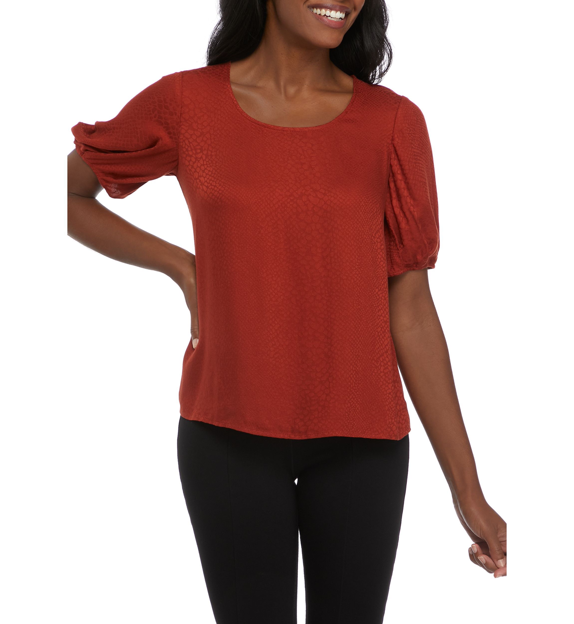 Womens Puff Sleeve Animal Textured Top 