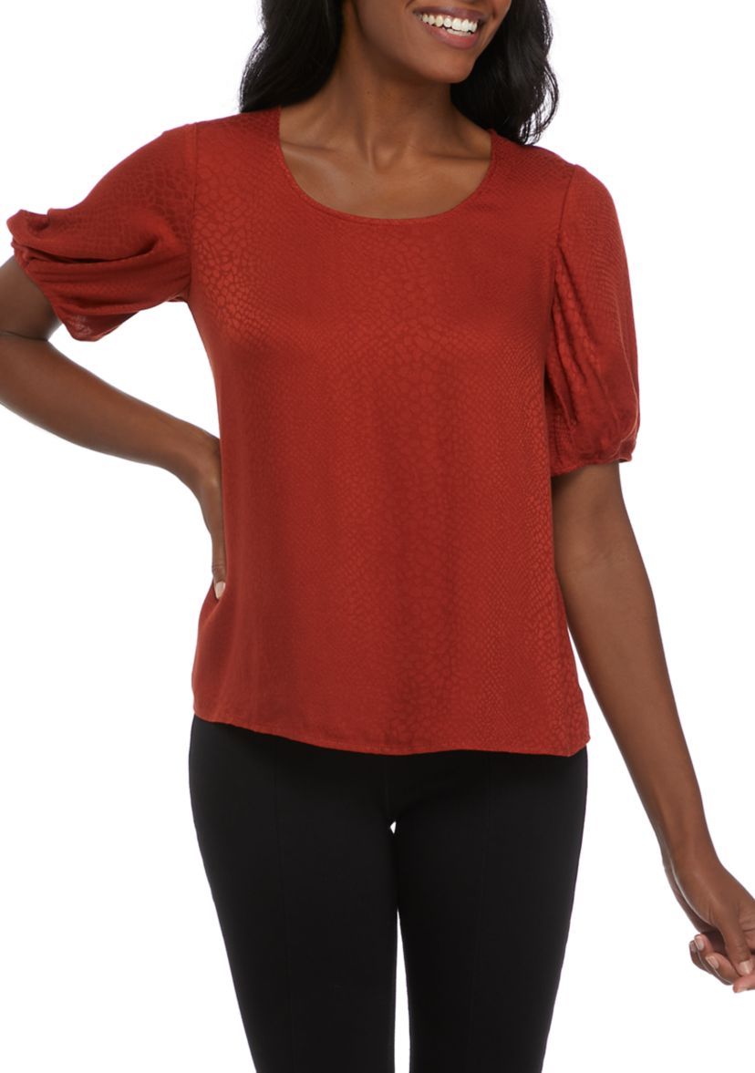 Womens Puff Sleeve Animal Textured Top 