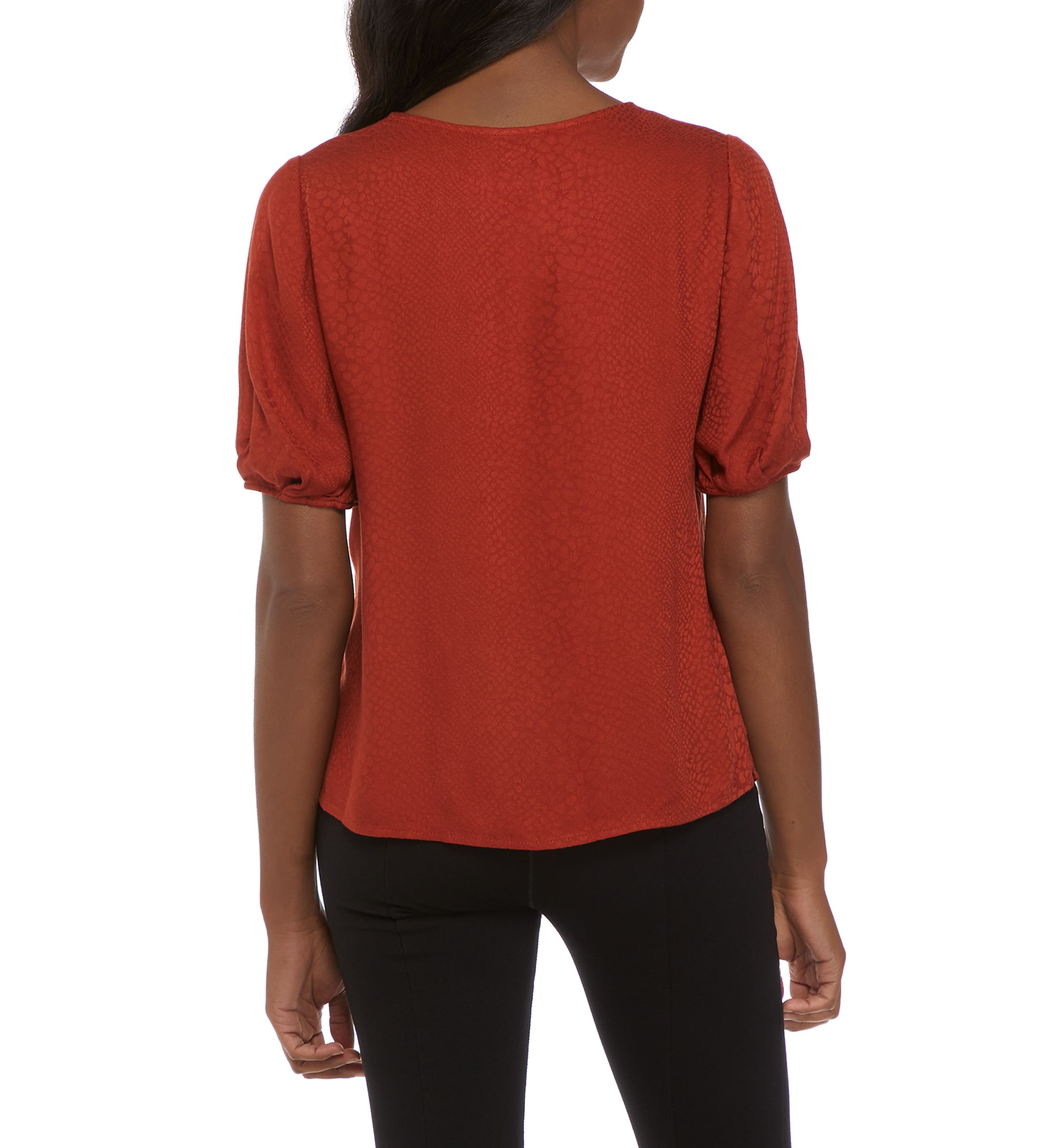 Womens Puff Sleeve Animal Textured Top 