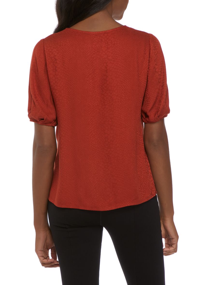 Womens Puff Sleeve Animal Textured Top 