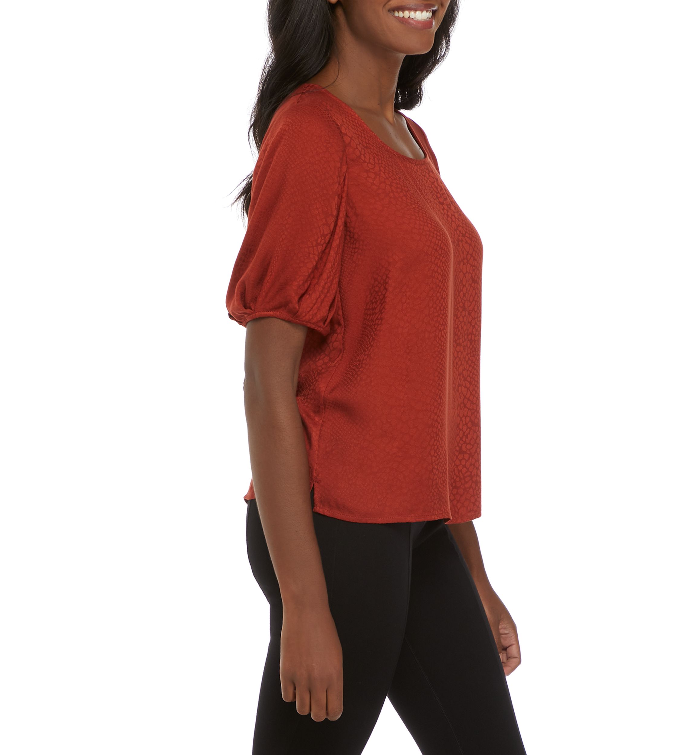 Womens Puff Sleeve Animal Textured Top 