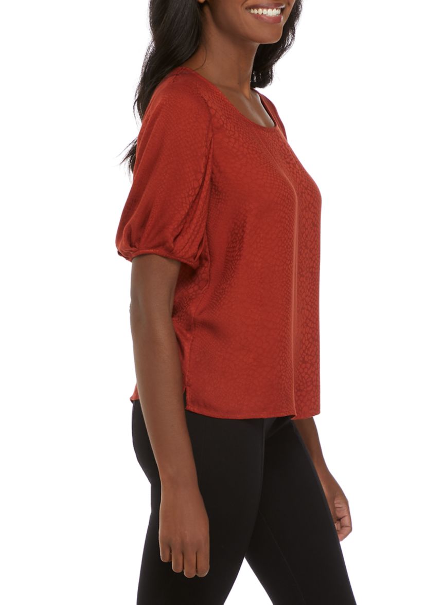 Womens Puff Sleeve Animal Textured Top 
