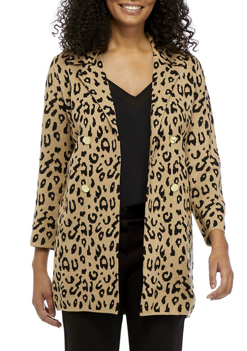 Womens Long Sleeve Four Button  Animal Print Sweater Jacket
