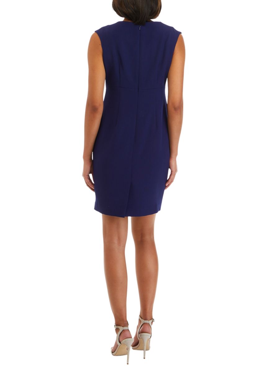Petite Stretch Crepe Split Neck Sheath Dress