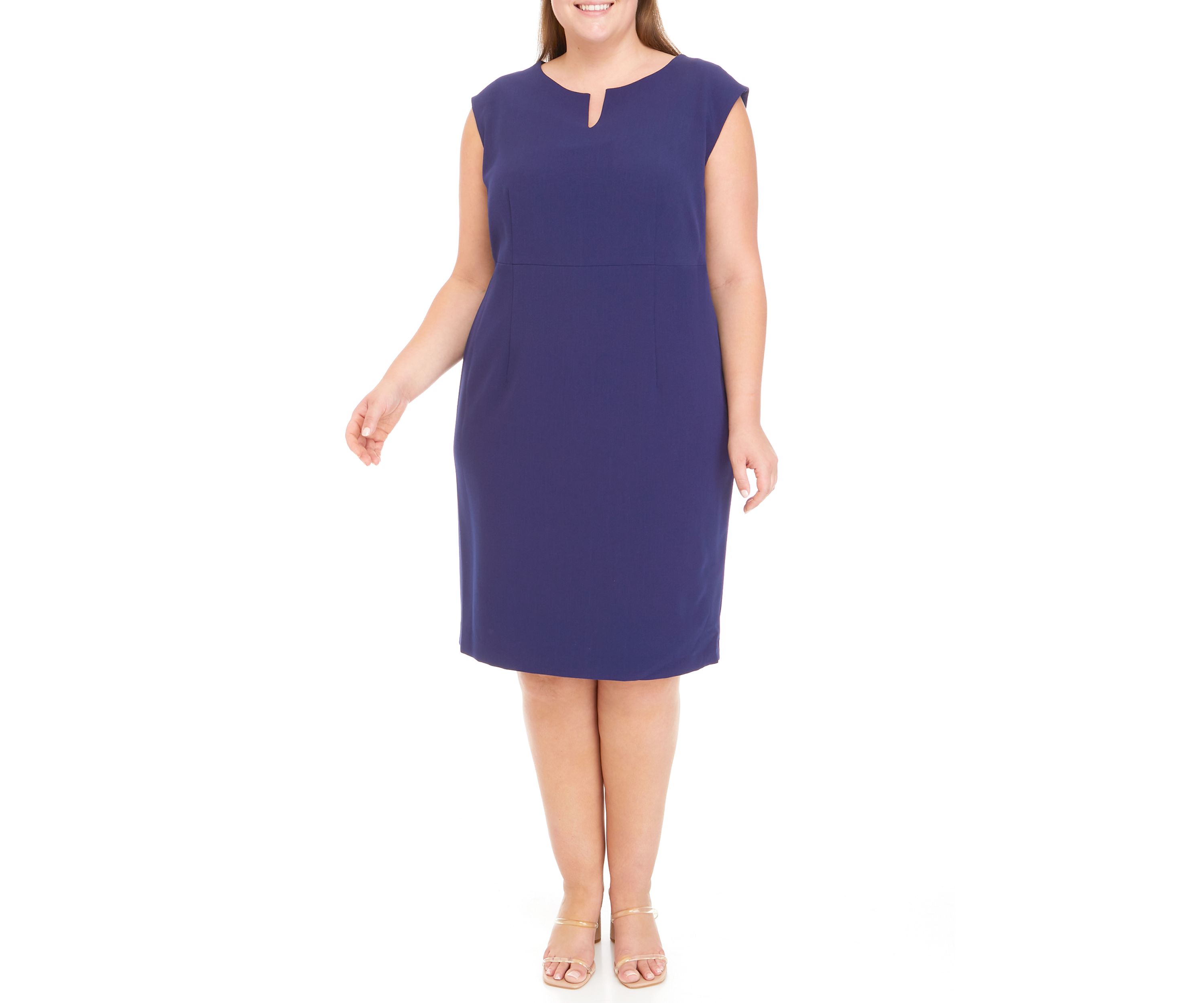 Plus Size Stretch Crepe Split Neck Sheath Dress