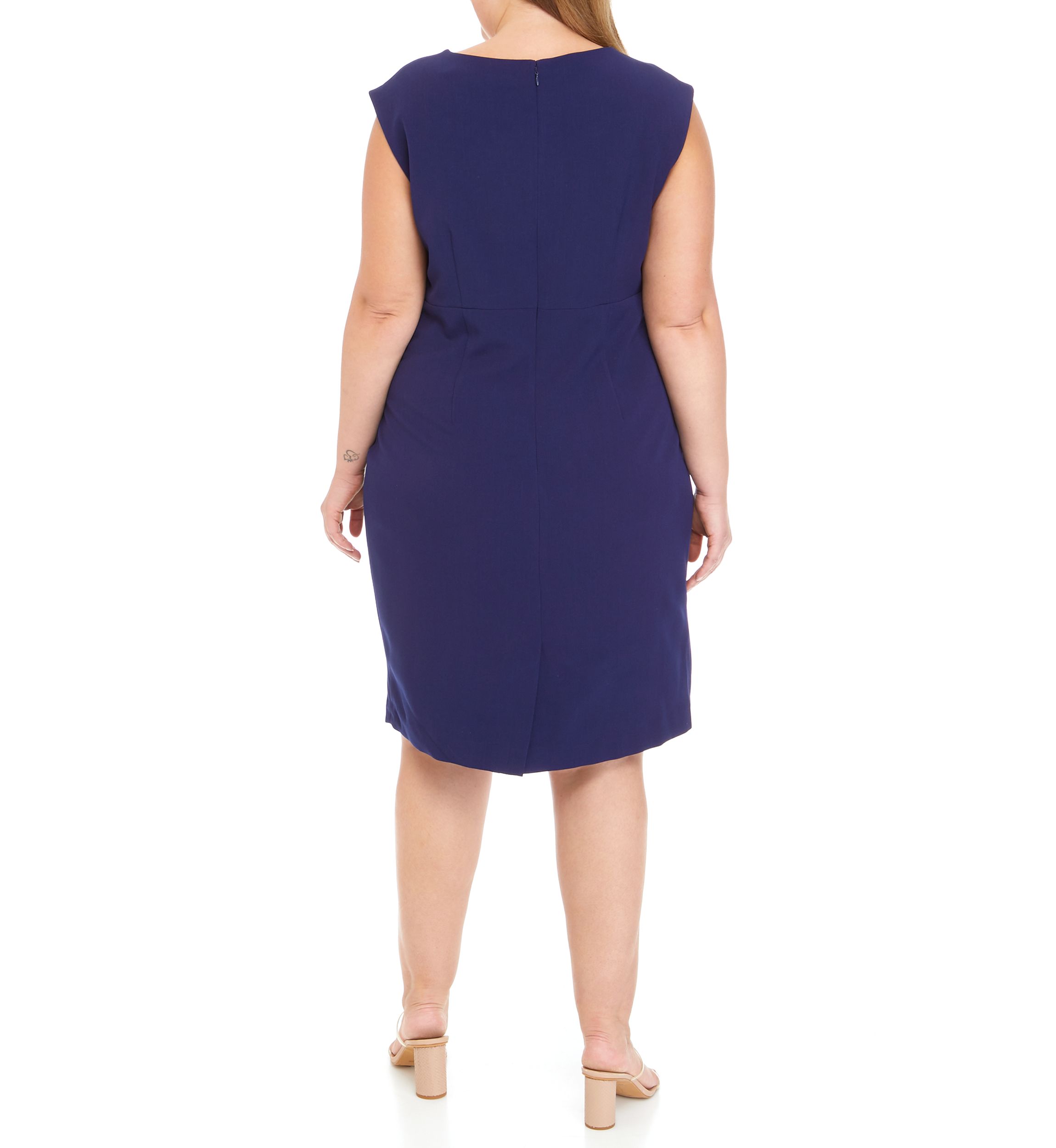 Plus Size Stretch Crepe Split Neck Sheath Dress