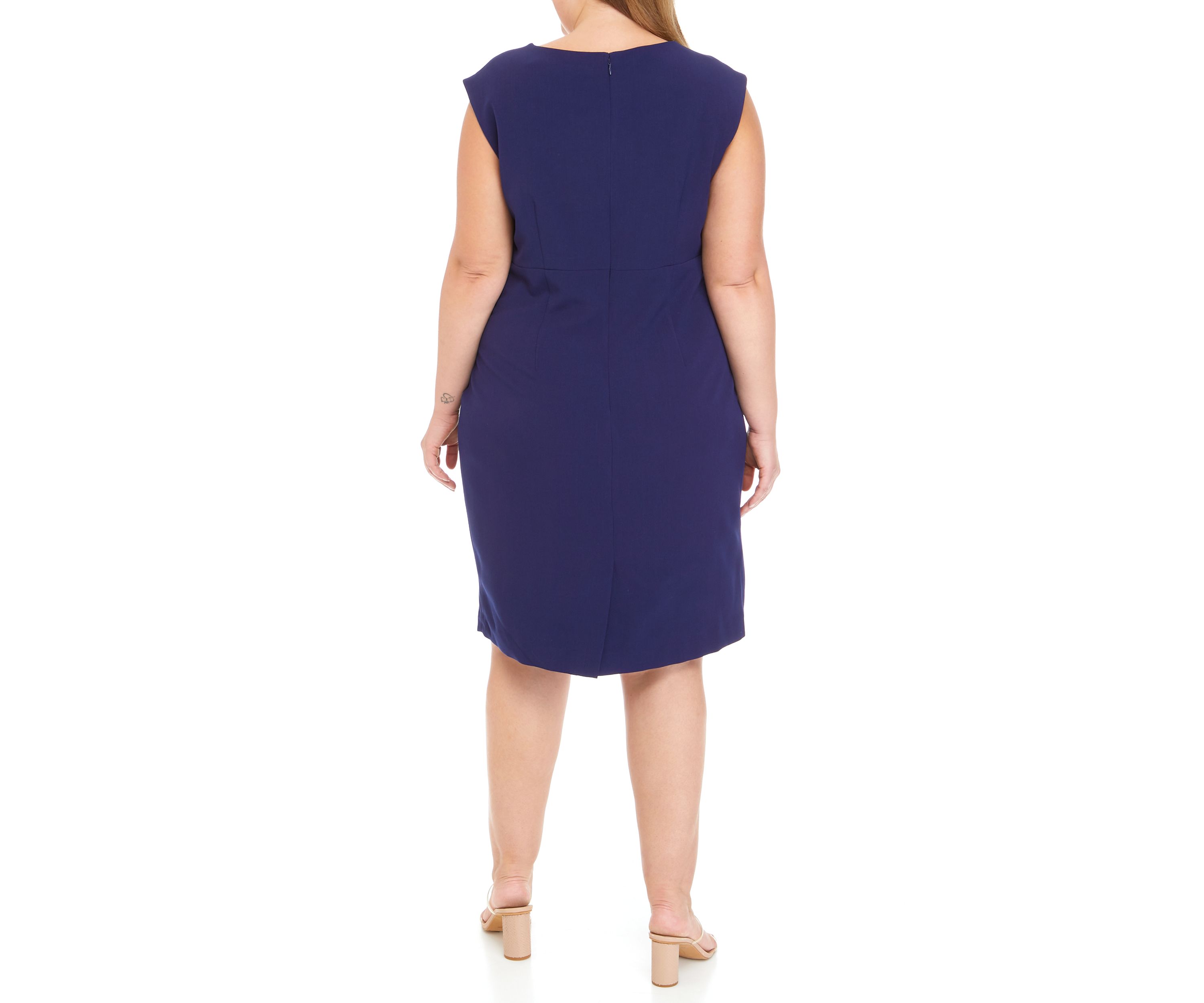 Plus Size Stretch Crepe Split Neck Sheath Dress