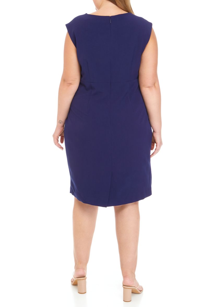 Plus Size Stretch Crepe Split Neck Sheath Dress