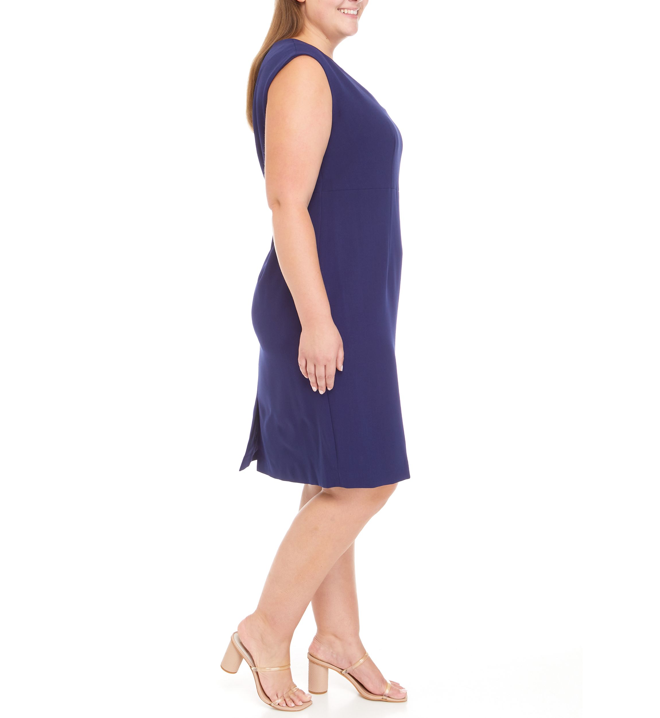 Plus Size Stretch Crepe Split Neck Sheath Dress