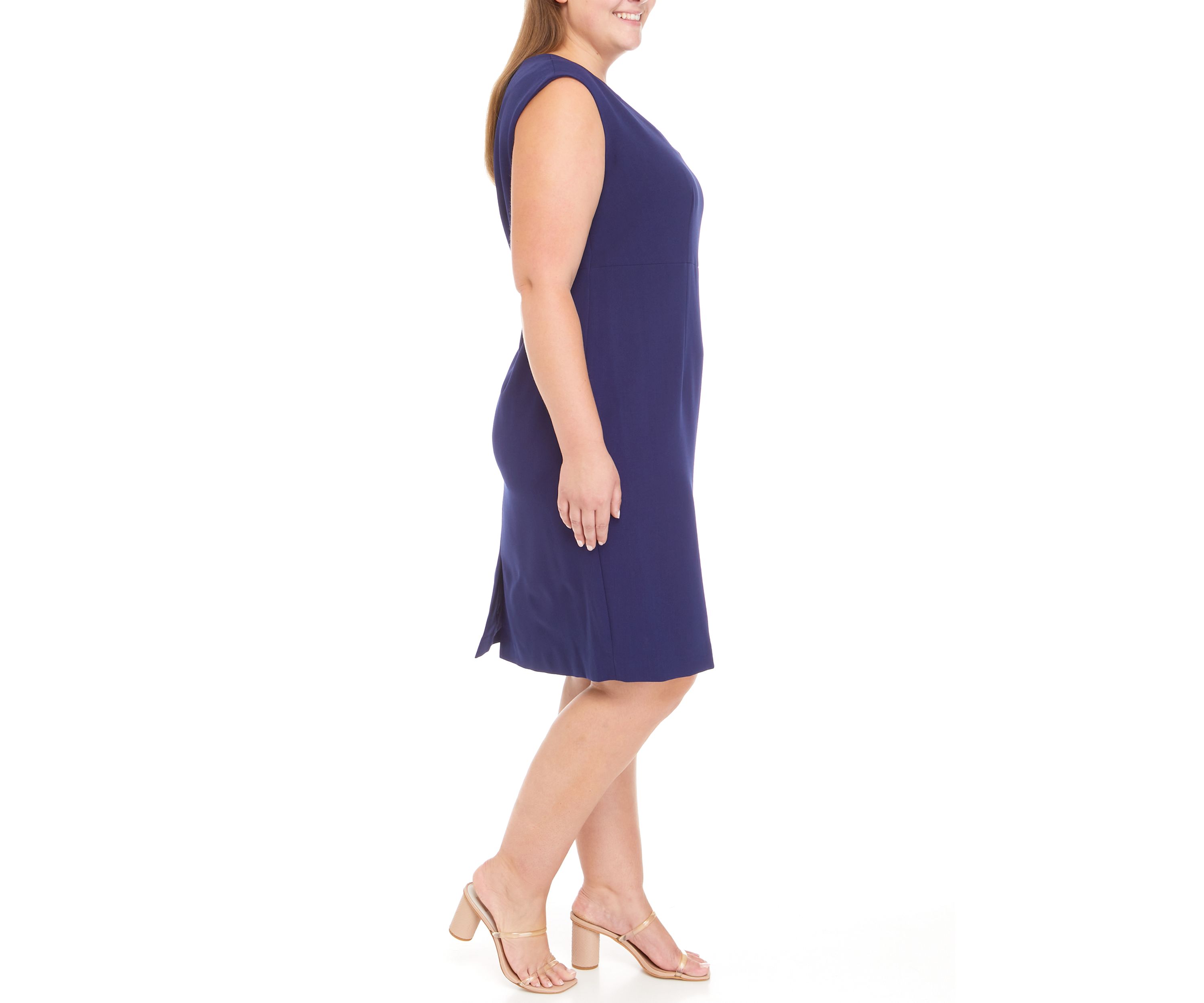 Plus Size Stretch Crepe Split Neck Sheath Dress