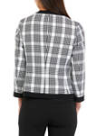 Womens Long Sleeve Open Front Houndstooth Plaid Jacket 