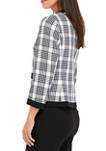Womens Long Sleeve Open Front Houndstooth Plaid Jacket 