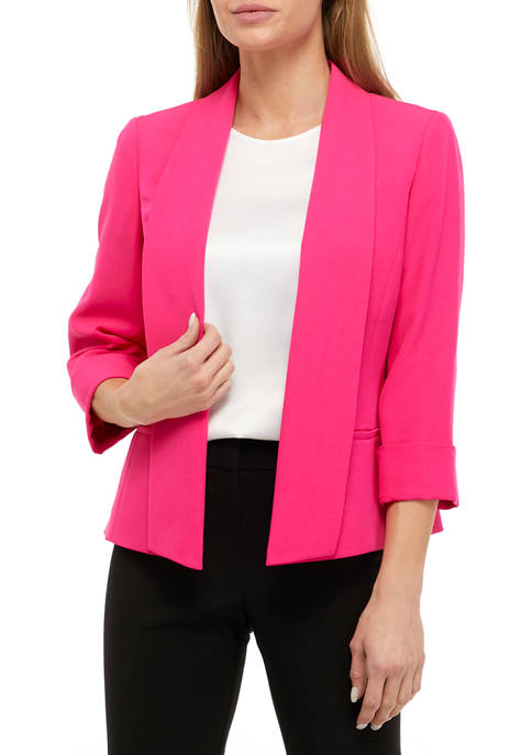 Womens Roll Cuff Open Front Crepe Jacket 