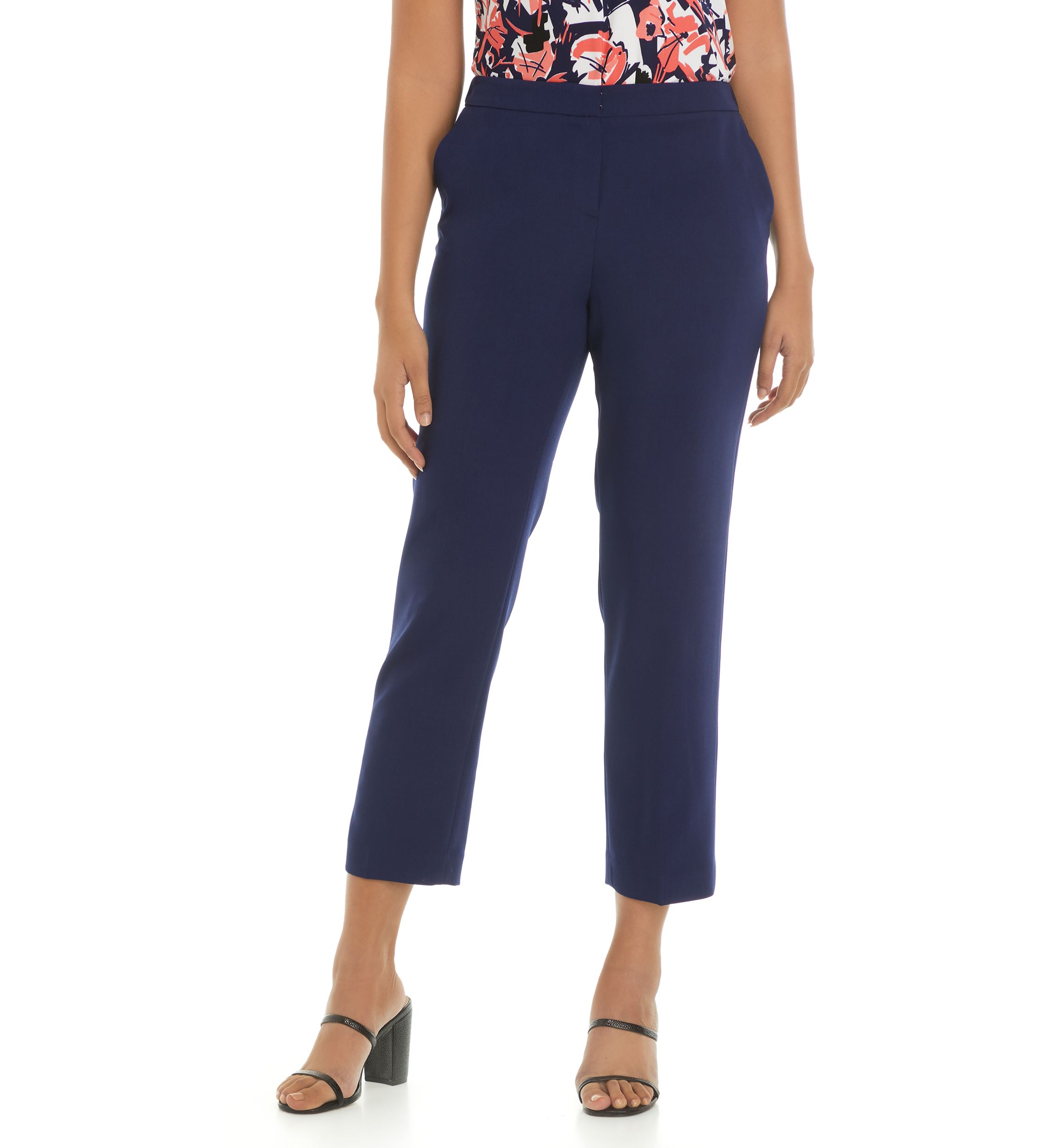 Womens Stretch Crepe Fly Front Side Elastic Trouser Pants