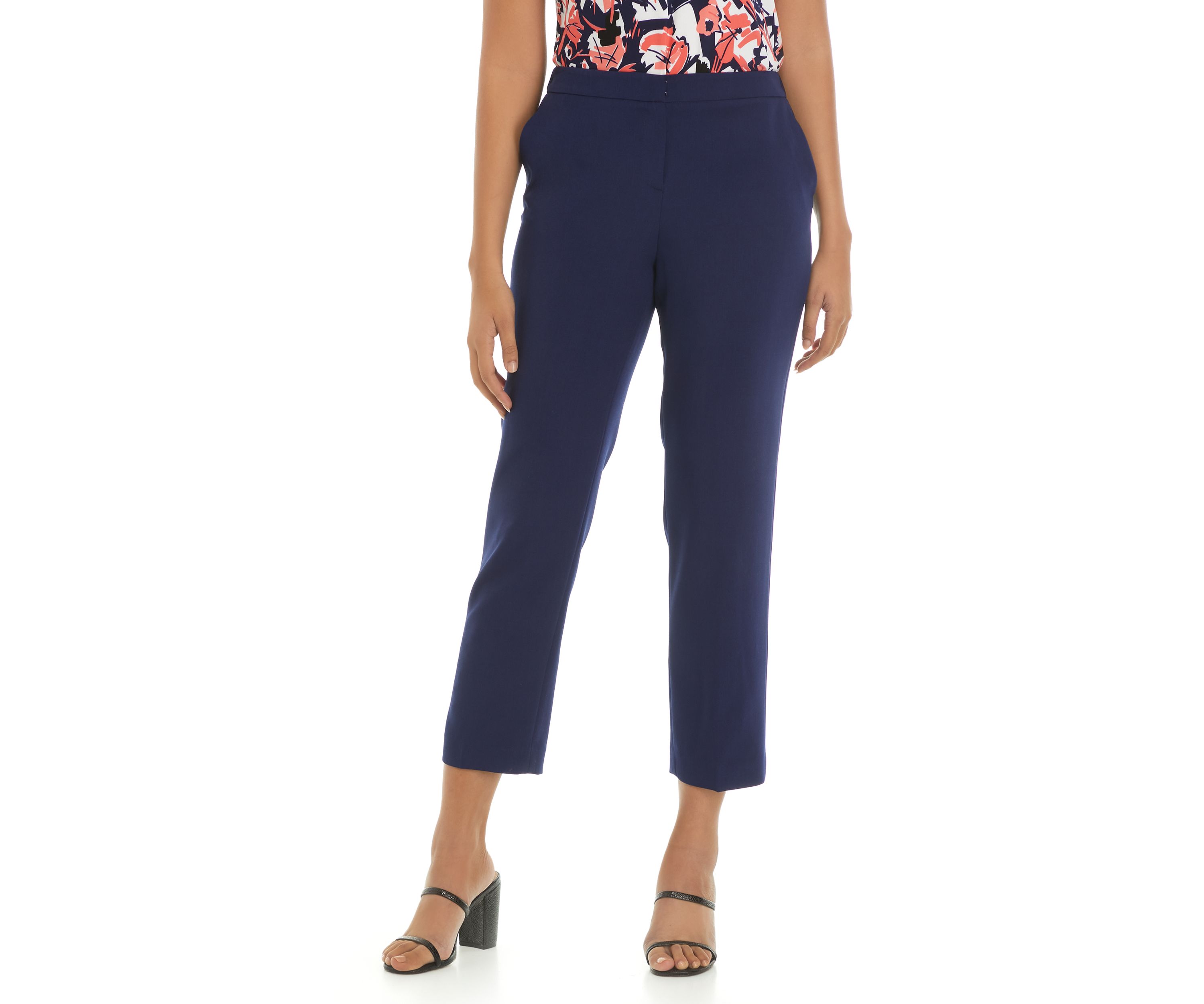 Womens Stretch Crepe Fly Front Side Elastic Trouser Pants