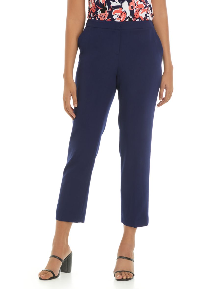 Womens Stretch Crepe Fly Front Side Elastic Trouser Pants