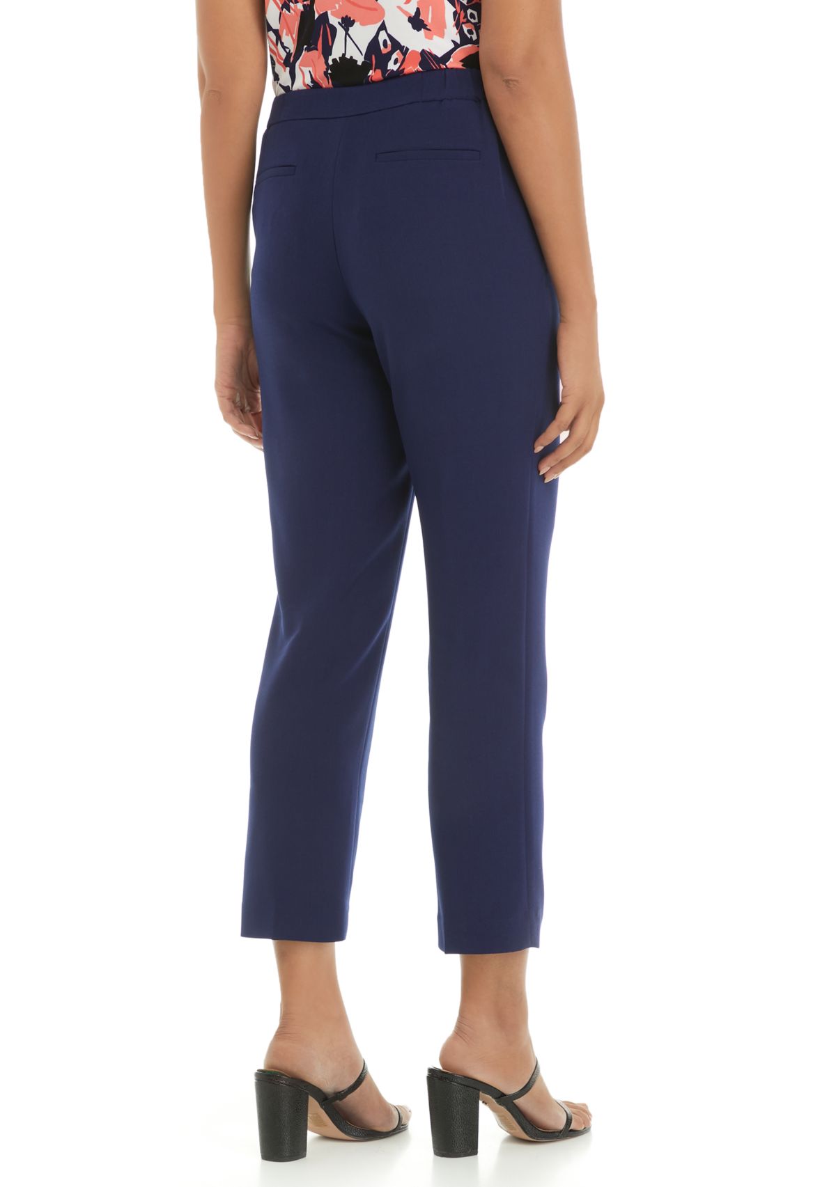 Womens Stretch Crepe Fly Front Side Elastic Trouser Pants
