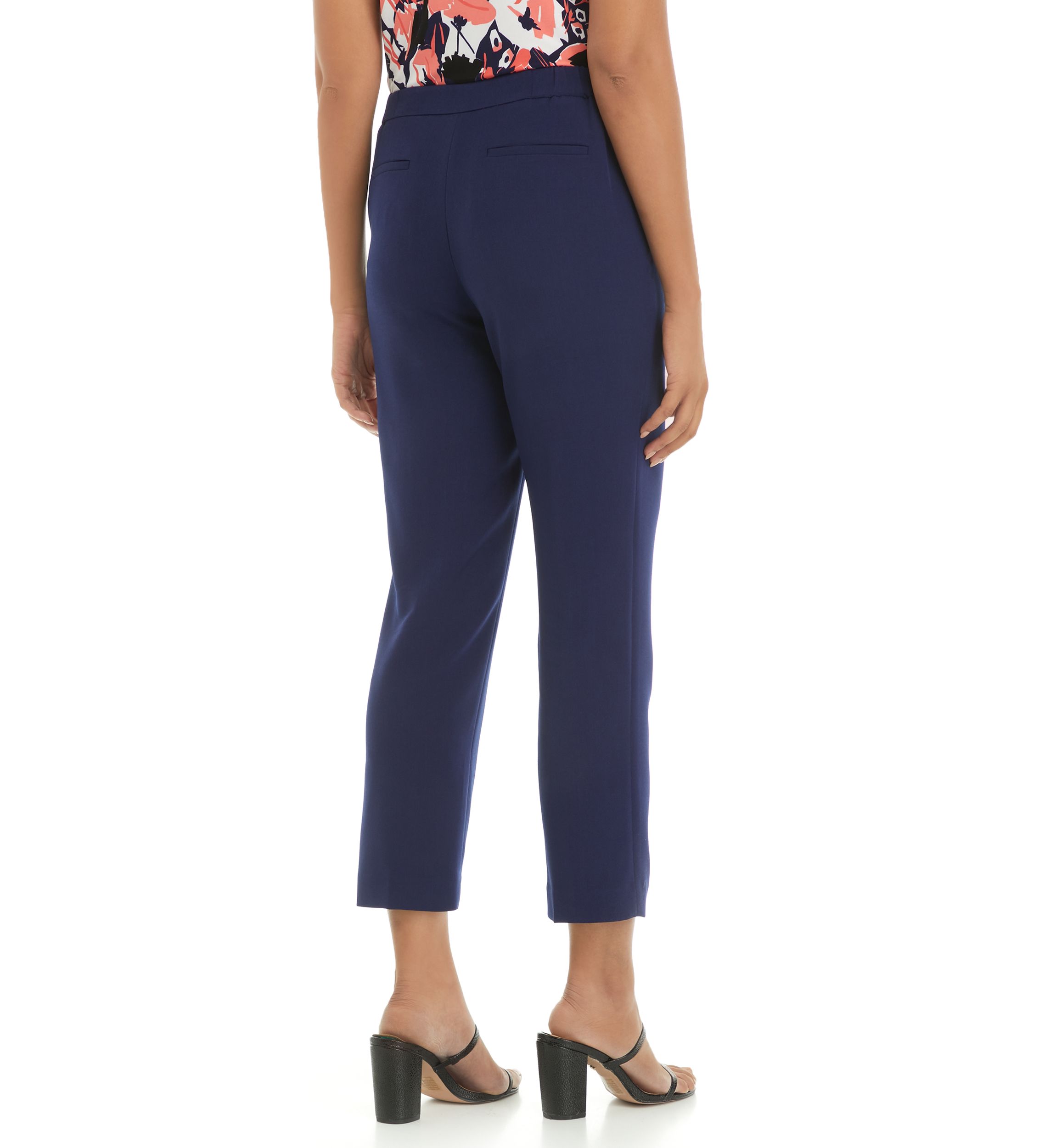 Womens Stretch Crepe Fly Front Side Elastic Trouser Pants