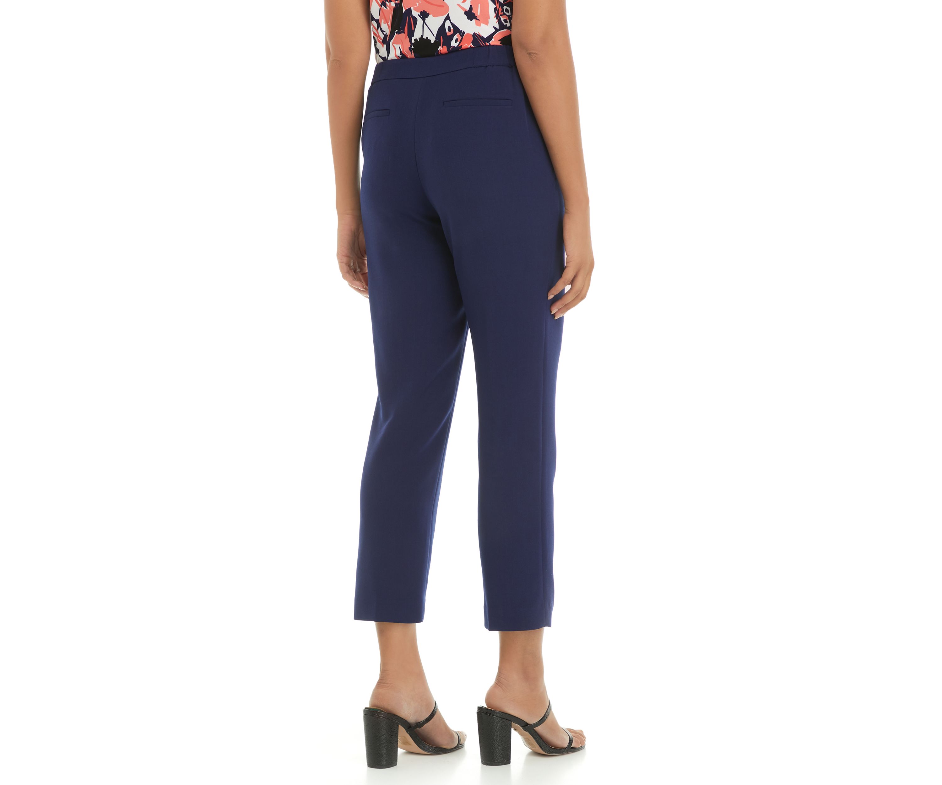Womens Stretch Crepe Fly Front Side Elastic Trouser Pants