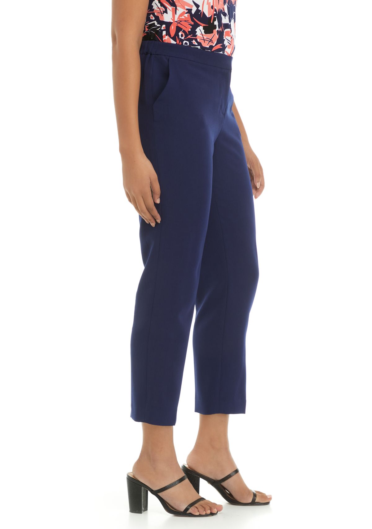Womens Stretch Crepe Fly Front Side Elastic Trouser Pants