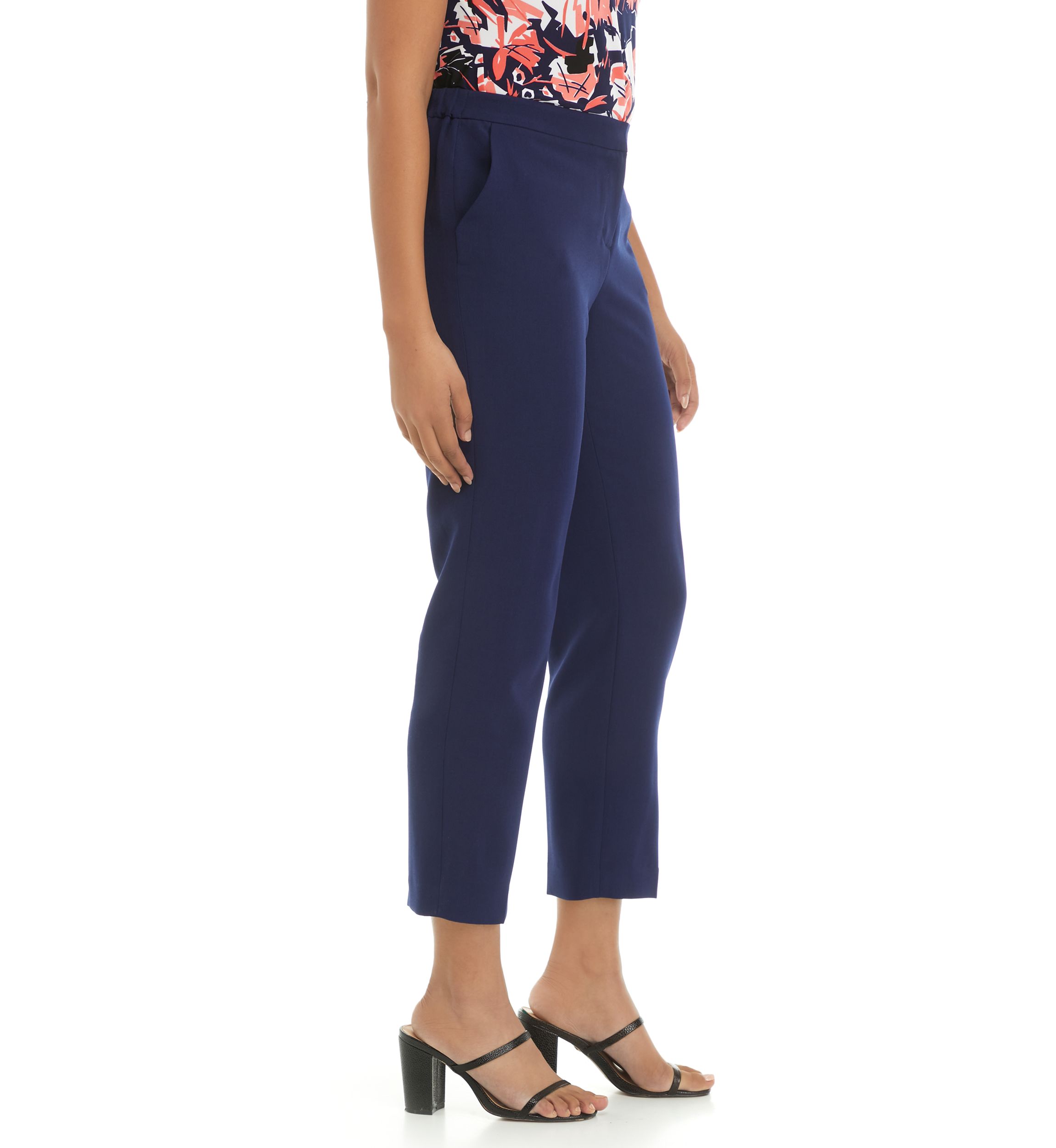 Womens Stretch Crepe Fly Front Side Elastic Trouser Pants