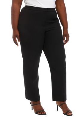 Kasper Women's Plus Size Stretch Crepe Fly Front Side Elastic Trouser Pants, Black, 24W