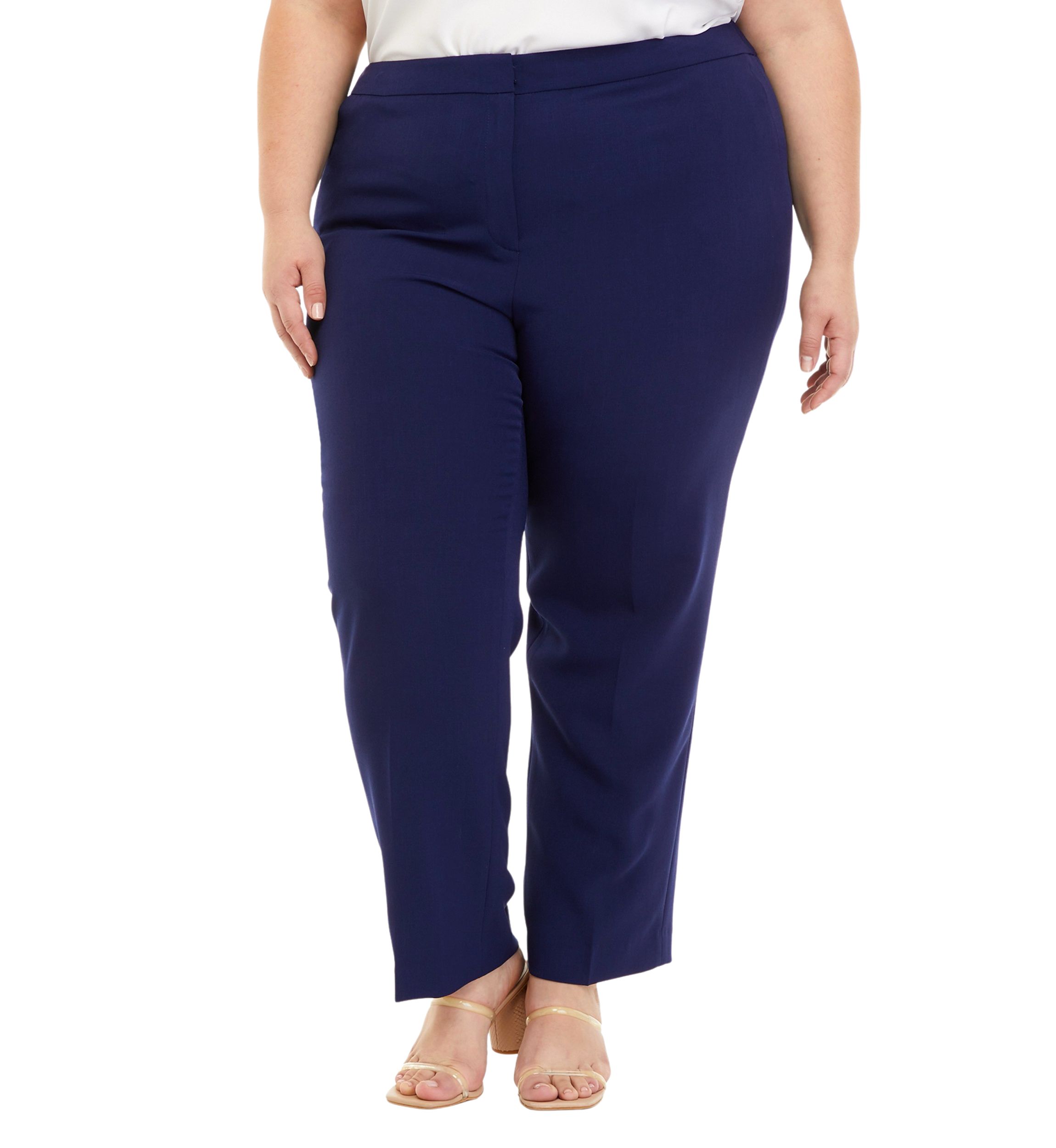 Plus Size Stretch Crepe Fly Front Side Elastic Trouser Pants