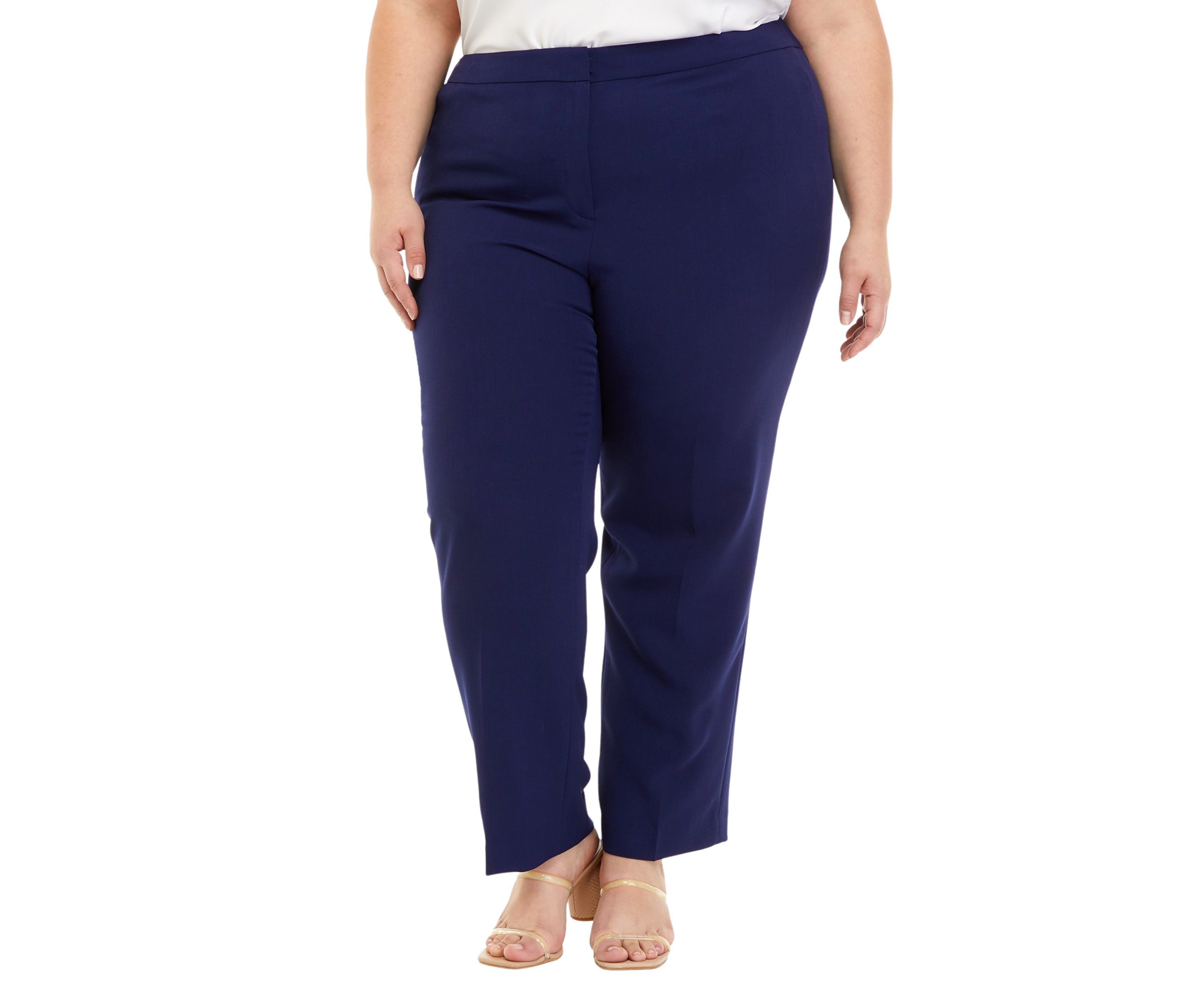Plus Size Stretch Crepe Fly Front Side Elastic Trouser Pants