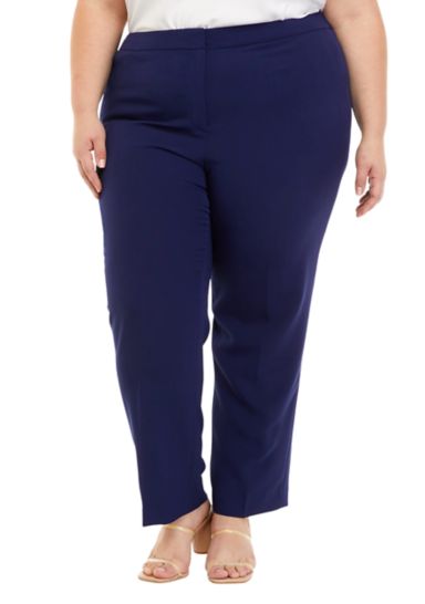 Plus Size Stretch Crepe Fly Front Side Elastic Trouser Pants