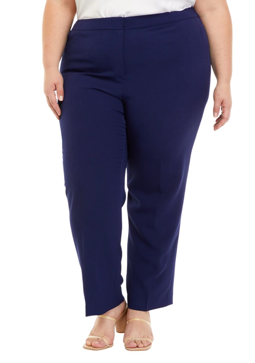 Plus Size Stretch Crepe Fly Front Side Elastic Trouser Pants