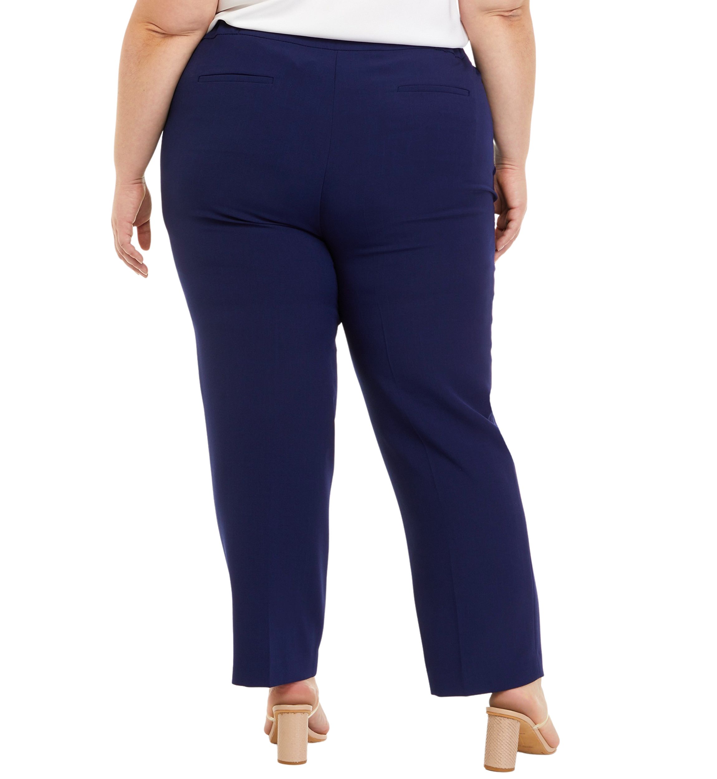 Plus Size Stretch Crepe Fly Front Side Elastic Trouser Pants