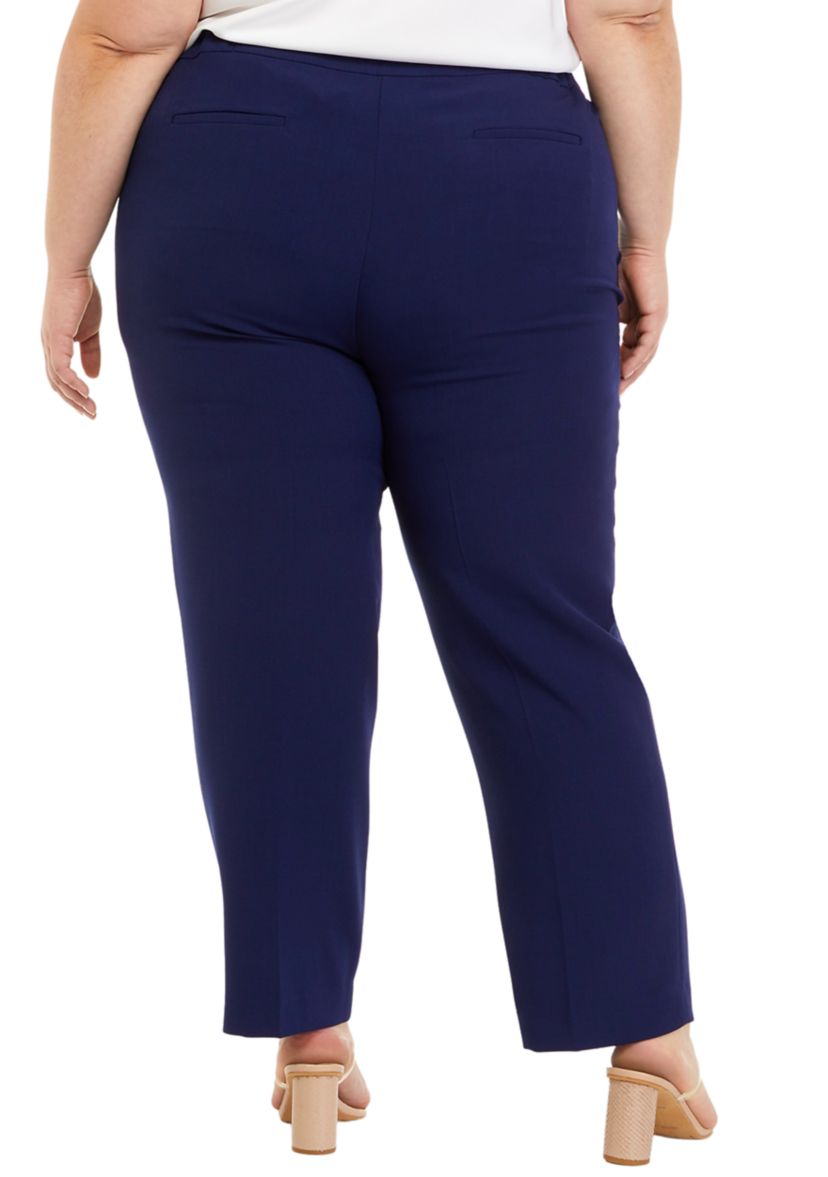 Plus Size Stretch Crepe Fly Front Side Elastic Trouser Pants
