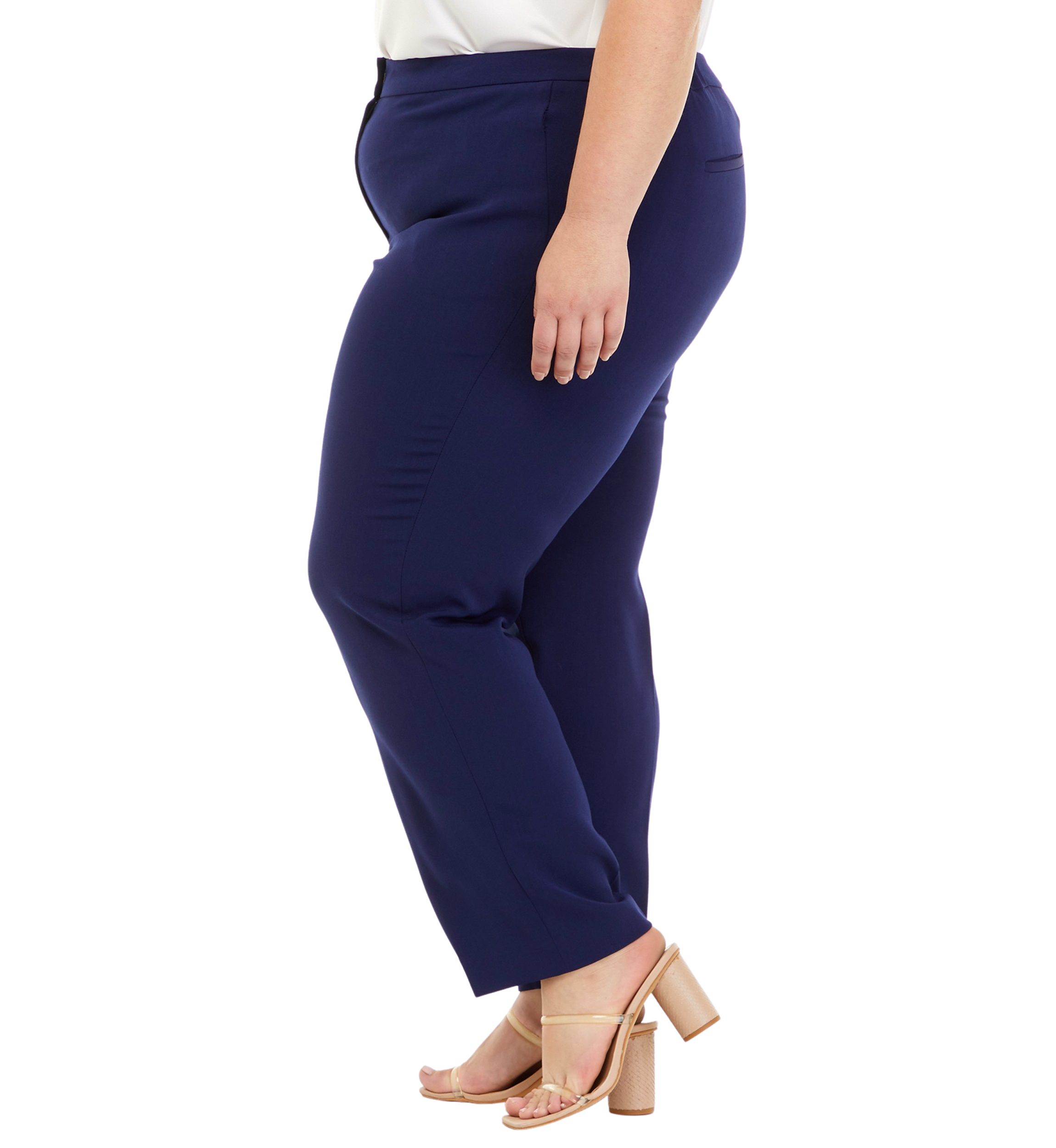 Plus Size Stretch Crepe Fly Front Side Elastic Trouser Pants