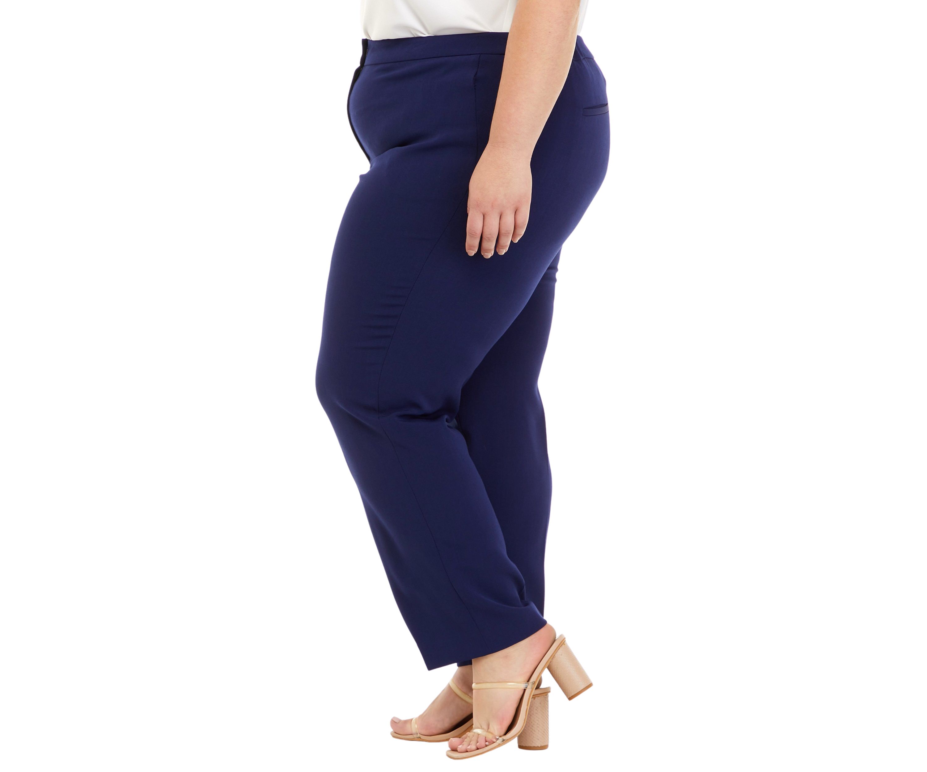Plus Size Stretch Crepe Fly Front Side Elastic Trouser Pants