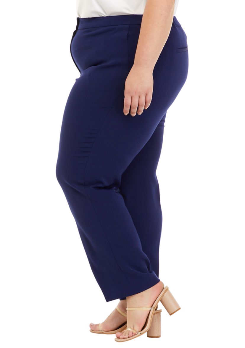 Plus Size Stretch Crepe Fly Front Side Elastic Trouser Pants