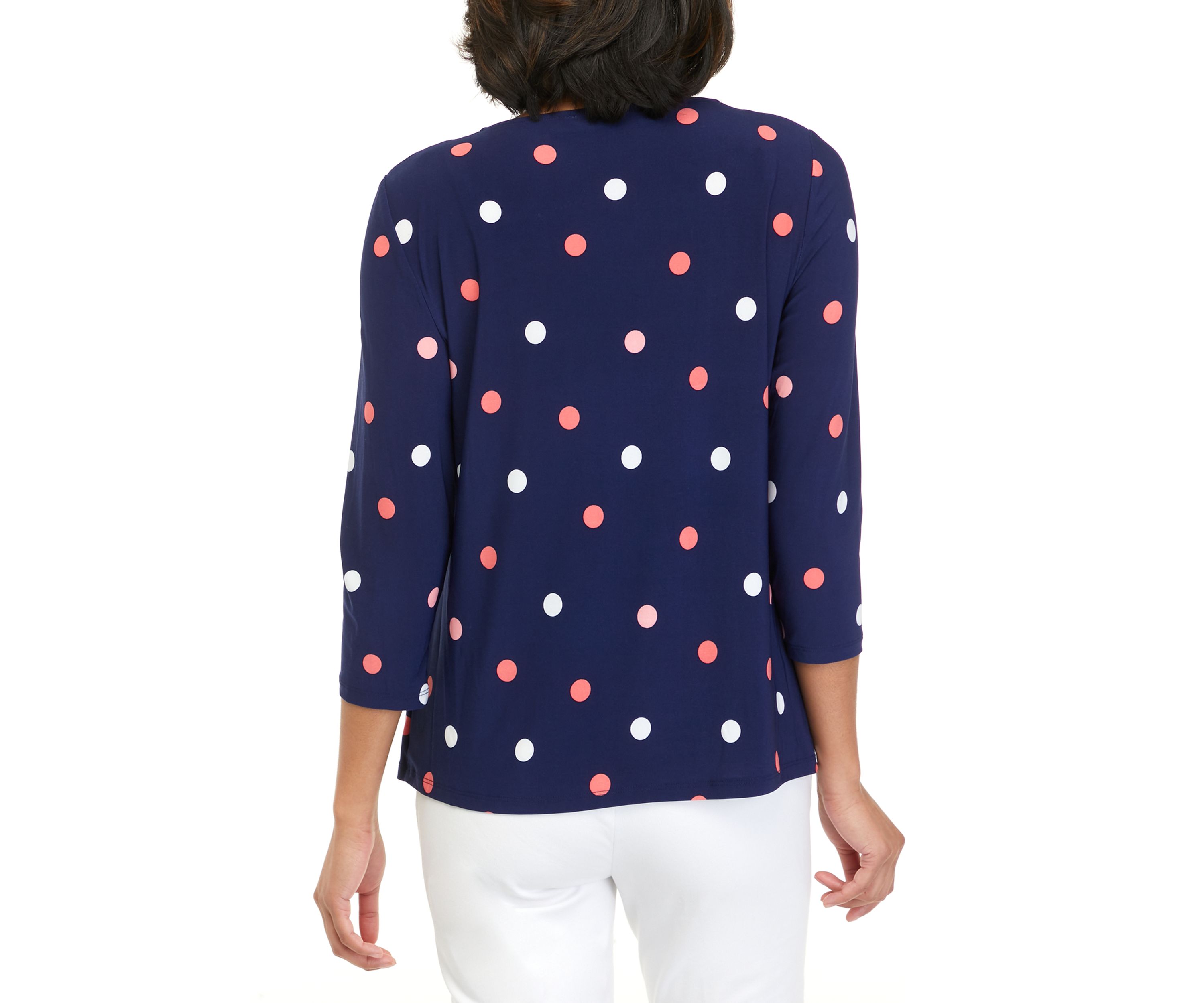 Womens 3/4 Sleeve Printed Criss Cross Round Neck Top