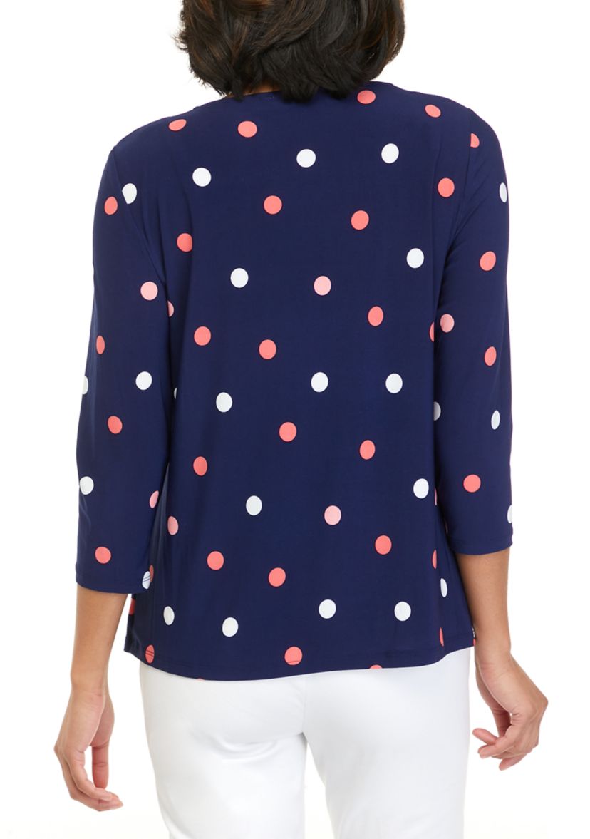 Womens 3/4 Sleeve Printed Criss Cross Round Neck Top