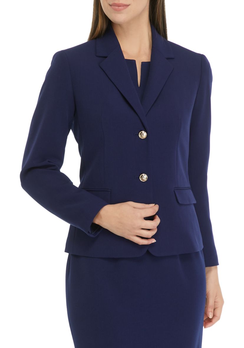 Womens Stretch Crepe Two Button Flap Pocket Jacket