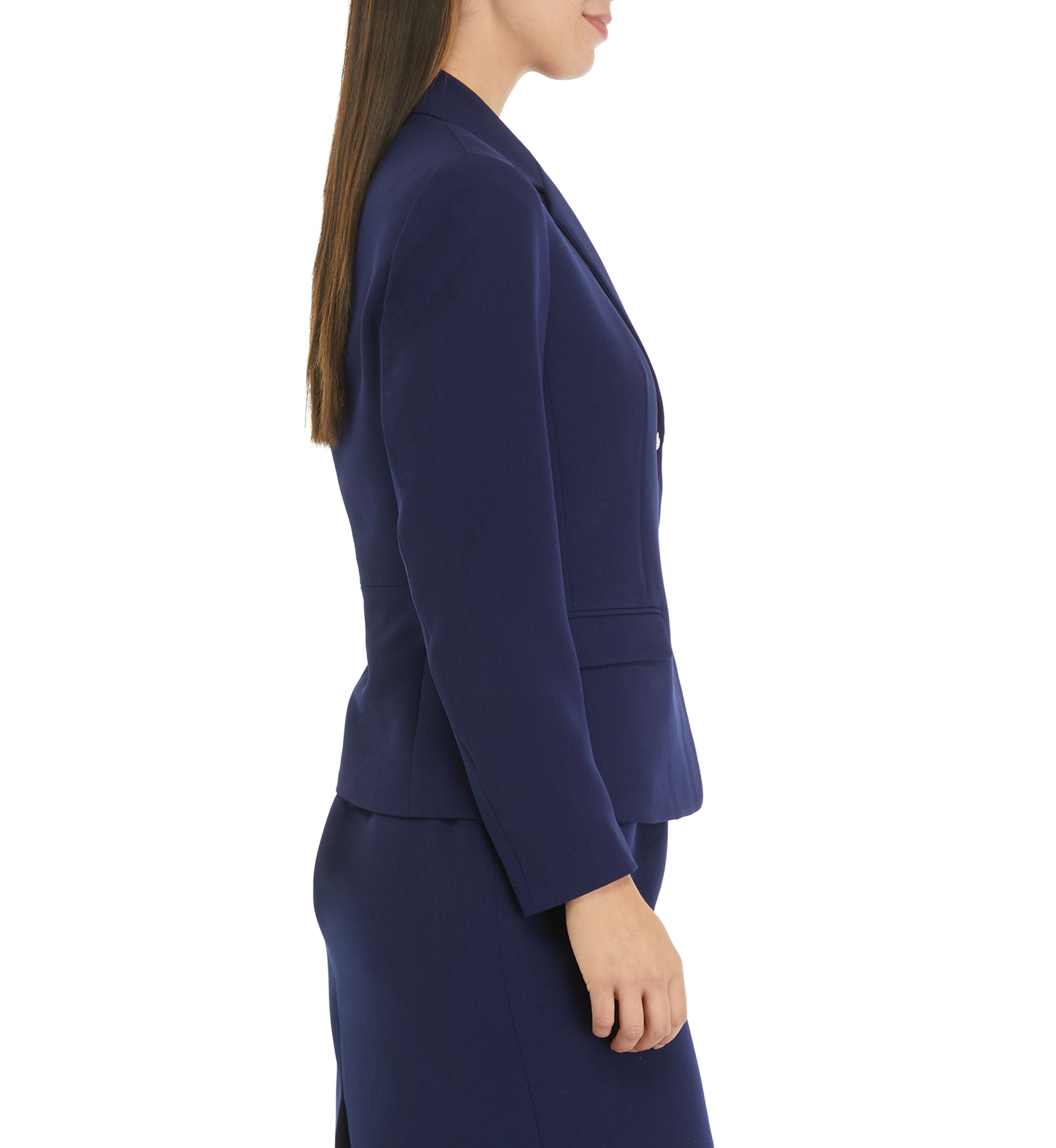 Womens Stretch Crepe Two Button Flap Pocket Jacket