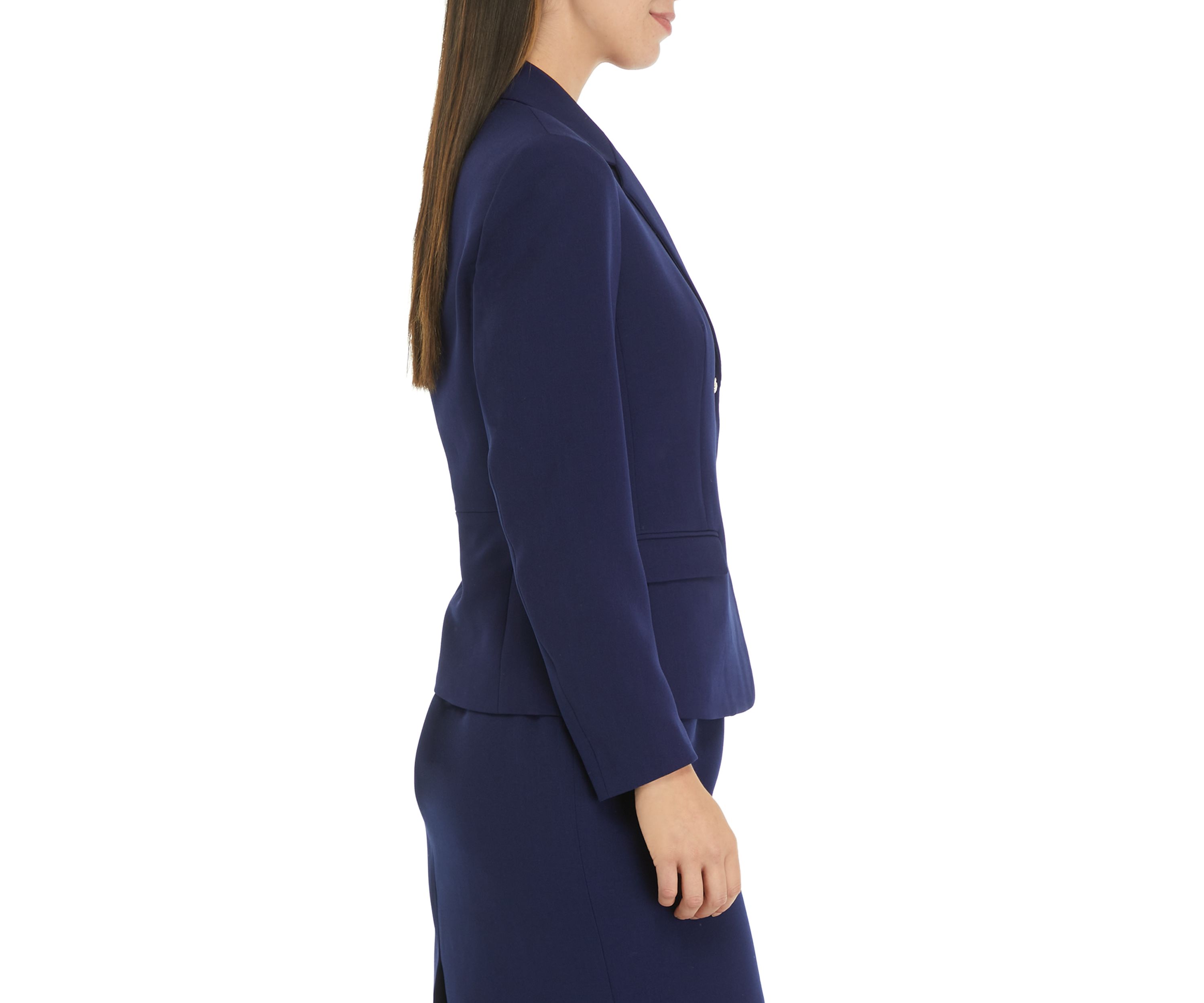 Womens Stretch Crepe Two Button Flap Pocket Jacket