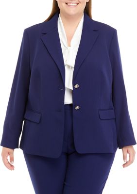 Kasper Women's Plus Size Two Button Flap Pocket Jacket, Navy Blue, 14W
