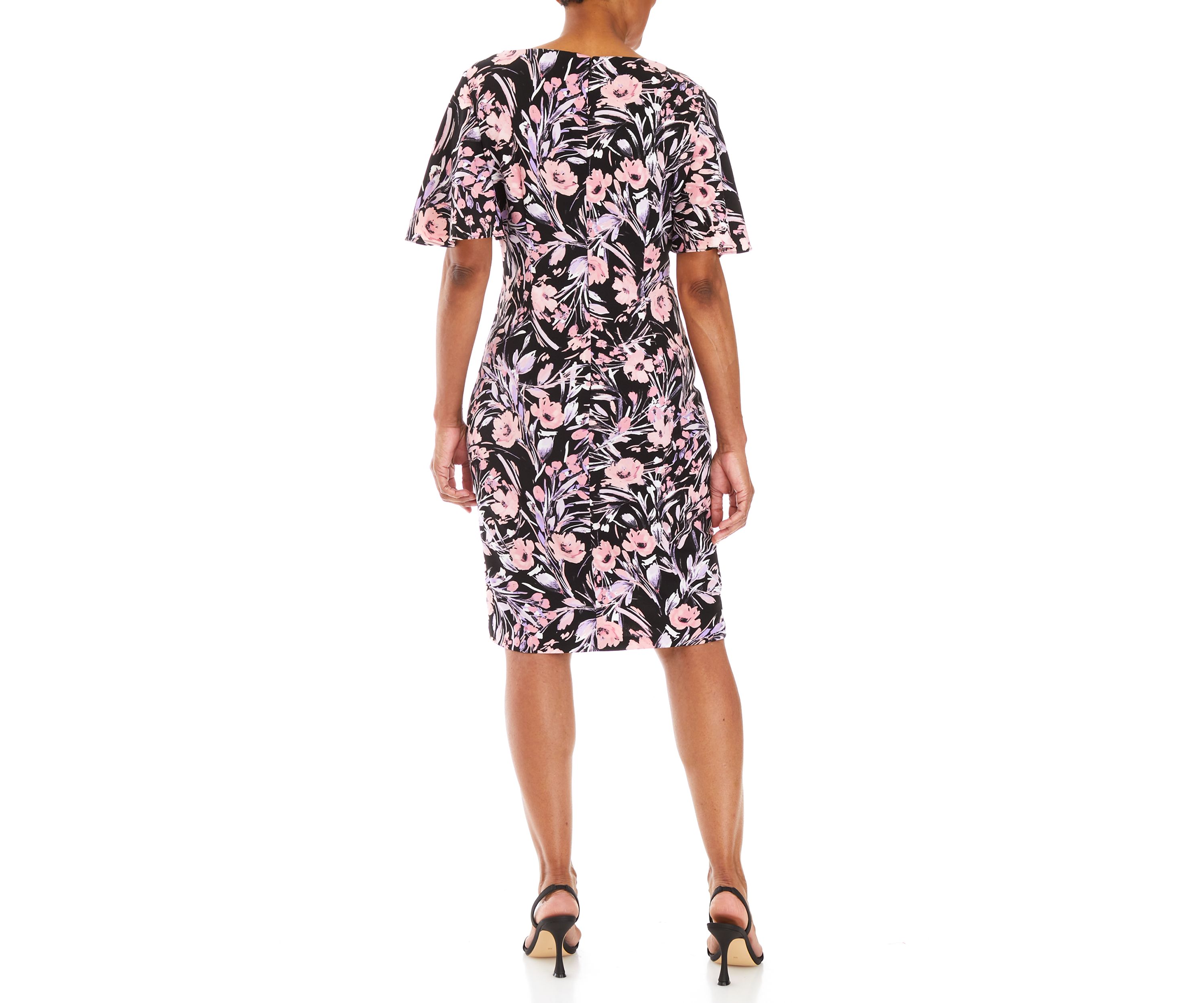 Womens Floral Flutter Sleeve Sheath Dress 
