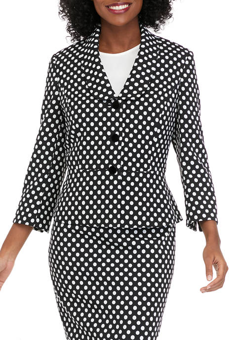 Womens 3/4 Sleeve Button Front Polka Dot Jacket 