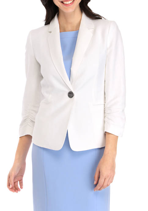 Womens One Button Notched Collar Linen Jacket