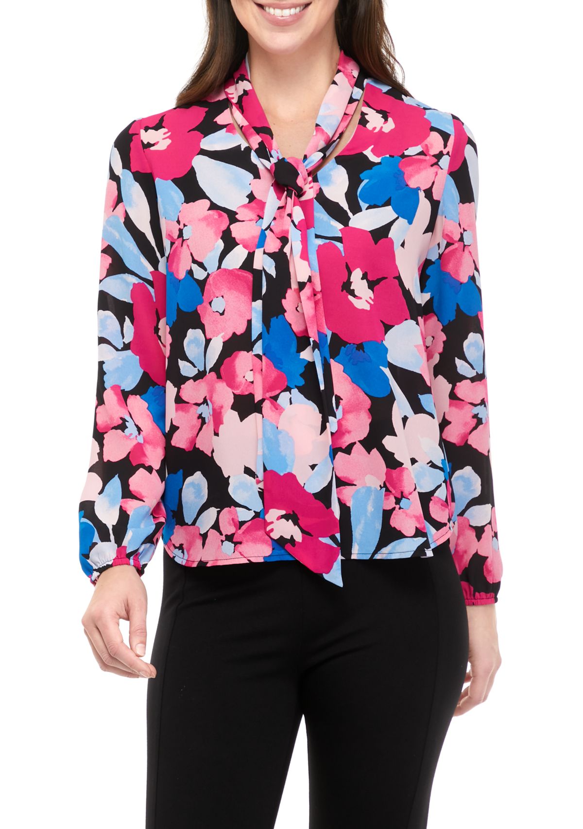 Womens Long Sleeve Tie Neck Blouse 