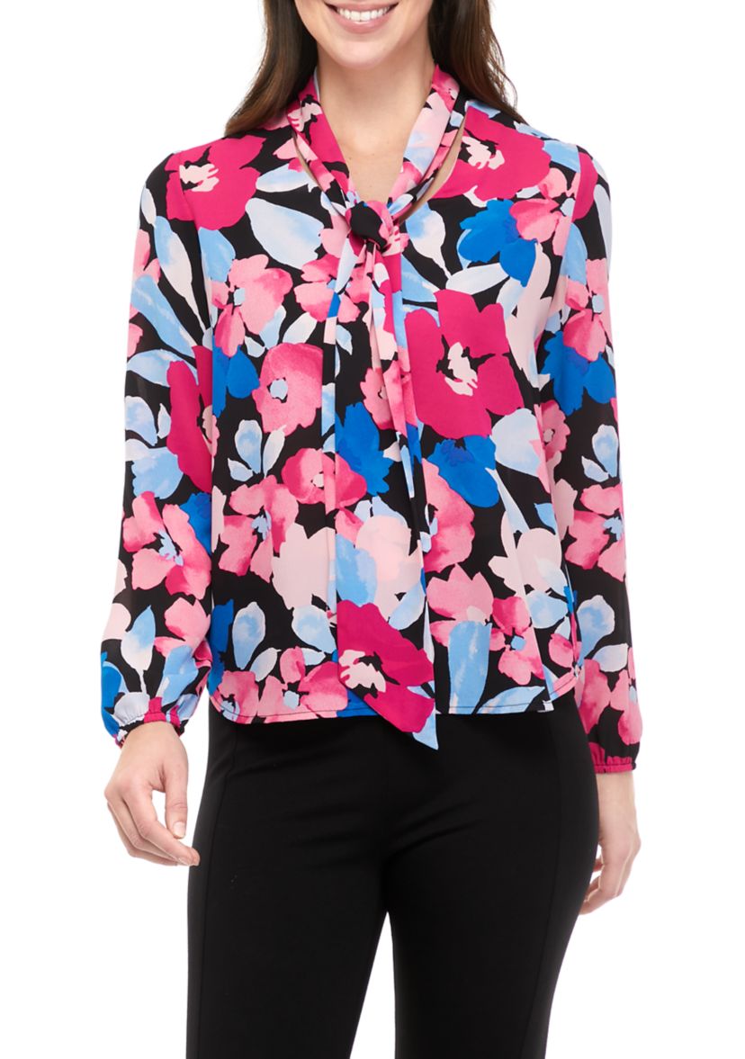 Womens Long Sleeve Tie Neck Blouse 